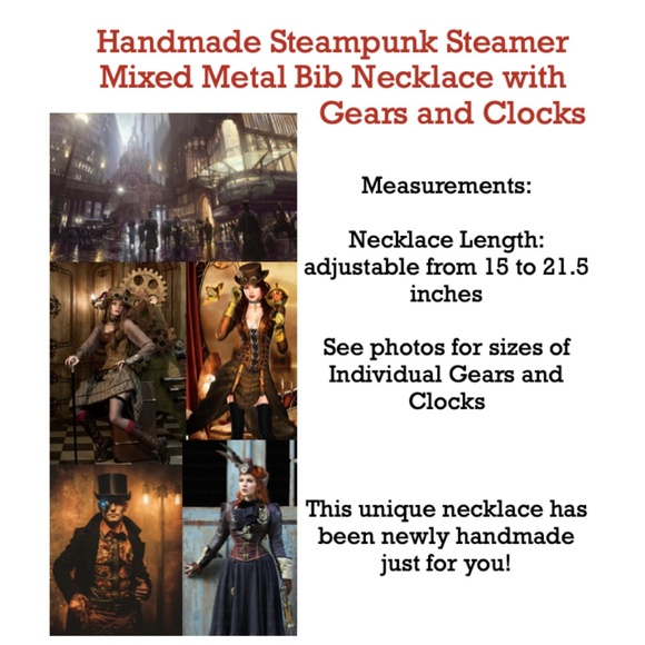 SOLD—Steampunk Handmade Steamer Mixed Metal Bib Necklace with Gears, Clocks - Picture 15 of 16